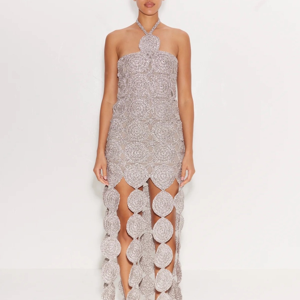 Simon Miller Beep Beep Circle Fringe Maxi Dress Silver Size Small